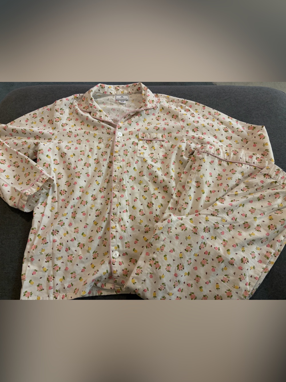 Petite Plume Girls Cream Floral Cotton Pajama Set